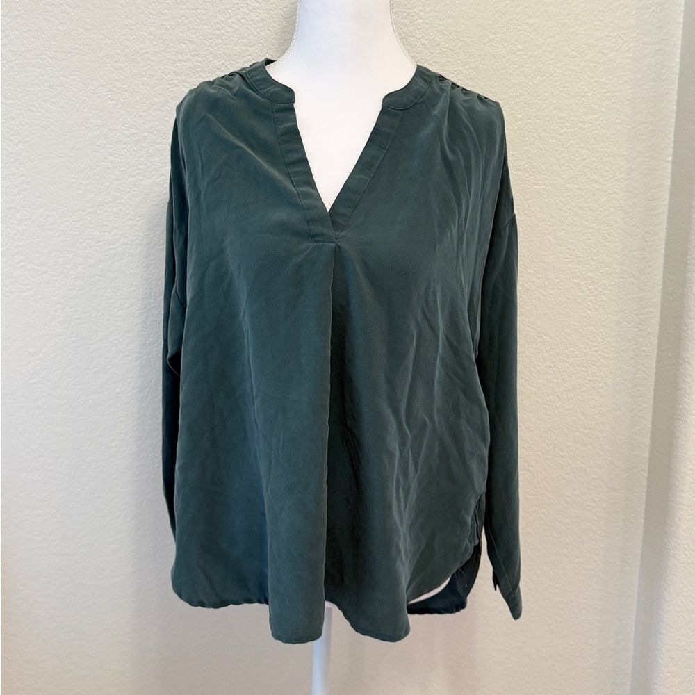 Madewell Deep Green V-Neck Modal Blend Long Sleeve Blouse Small